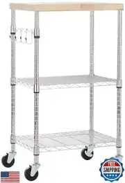 Amazon Basics Portable Kitchen Storage Rack on Caster Wheels with Adjustable