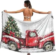[XYMZR] Christmas Tree Red Truck Women's Sarong Swimsuit Coverups Chiffon Bikini Wraps Skirt with Tassels L