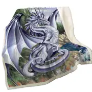 Silver Coastal Grey Dragon Drawing Throw Blanket