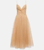 [Monique Lhuillier] Monique Lhuillier Dotted tulle midi dress AU 16 gold