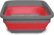 ACUNA Collapsible Washing Up Bowl -Square 9 Ltr, Multifunction Bathroom Storage Bowl- Portable Storage Organiser, Space Saving Pop Up Storage Container For Kitchen, Bathroom, Camping (Red)