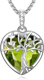 Heart Shaped Tree of Life Pendant Birthstone Necklace Jewelry Gifts for Women