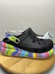 Crocs Classic Crush Spray Dye Clog Size M 13 W 14 Black Multi Platform Rainbow