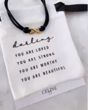 CELINE13 Women Black String Bracelet with Titanium Steel Infinity Charm