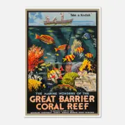 Galrie Vintage Great Barrier Reef Travel Poster by Roger Broders Queensland Australia Art, Poster Only, A2 42x 60cm (16x 24inch)
