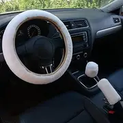 Car Steering Wheel Cover,3pcs Plush Car Steering Wheel Covers Winter Faux Wool Hand Brake & Gear Cover Set Car Seat Cover Interior Accessories (red) (Size : White)