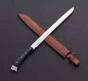 CUSTOM HANDMADE D2 TOOL STEEL FULL TANG HUNTING SWORD WITH SHEATH FIXED BLADE