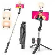 Selfie Stick Tripod with Fill Light, All in One Extendable Black & With Light