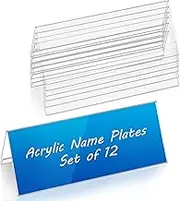 Set of 12 Acrylic Name Plates for Desks 3.15" x 7.87", V-Shape Tent Name Plate Display Clear Name Tent Holders for Office, School Classroom, Home, Conference, Meeting Rooms