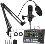 F998 Live Sound Card Audio Mixer,Live Sound Card with Dj Mixer Effects & Voice Changer,16 Special Effects Ambient Sounds,Noise Cancellation,for Karaoke Tiktok YouTube Live Streaming Record