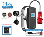Khons Portable Electric Car Charger 11kw 7kw Charger Type2 Charger Cable 16A 32A EV Charger Three Phase EVSE Charging Box 11KW and Adapter
