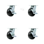 5 Inch Phenolic Caster Set with Ball Bearings 4 Brake 2 Swivel Lock SCC