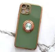 iPhone 11 Pro Case w Ring built In, Rose Gold Edge Magnetic Car Mount, Kickstand