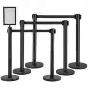 VEVOR Crowd Control Stanchions, 6-Pack Crowd Control Barriers, Carbon Steel Baking Painted Stanchion Queue Post with Sign Holder & 3PCS 6.5FT Retracta