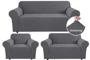 Stretch Sofa Slipcovers with Elastic Bottom and Anti-Slip Foams, 1 Piece Couch Shield Lounge Cover, 1/2/3/4 Seater Sofa Covers, Solid Grey