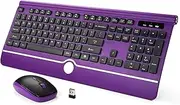 KOPJIPPOM Purple Wireless Keyboard and Mouse Combo, Full-Size Keyboard with Wrist Rest, 2.4G Silent Cordless, Windows Computers, Laptop, PC