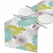 HOSNYE Table Runner Blue and Green Flower,Cotton Linen Table Runner Decoratio...