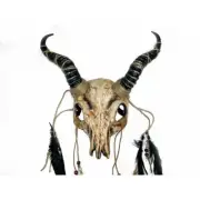 Horned Demonic Goat Bone Skull Halloween Costume Masquerade Mask Headpiece