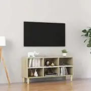 NNEVL TV Cabinet with Solid Wood Legs White and Sonoma Oak 103.5x30x50 cm