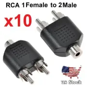 10 Pcs Digital RCA Phono 2 Male to 1 Femal M/F Audio Y Adapter Splitter Plug