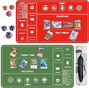 Card Game Playmats MTG Playmat for Beginner 2 Pack with Dices, Magic Mat Commander Deck Card Playmat for TCG MTG Accessories Play Mat 24x14 Inches Duel Card Battles, Red/Green