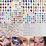 10 Sheets Face Gems Jewels for Makeup Self Adhesive Assorted Shapes Rhinestones for Christmas Crafts, Eye Body Gems Nail Art Festival Party Rave Accessories for Women