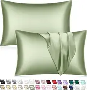 Mulberry Satin Silk Pillowcase for Hair and Skin - Soft Breathable Smooth Both Sided Silk Pillow Cover Pair - Standard Size 50x75cm (Sage Green, Standard)