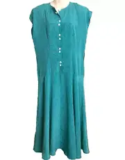 Vintage 80s DRESS by DEPICT Australia Sz 16 green white rose buttons TAGS
