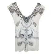 White Aztec Summer Cutout Dress Or Stylish Kaftan Coverup 10 M Short Sleeve v