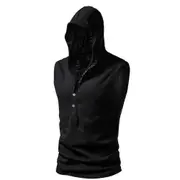 King Billion Cotton 100% Male Sleeveless Design Tank Tops Tees T-shirt Soft Vest Fashion Button Hooded Top Solid Color Sportswear black US S