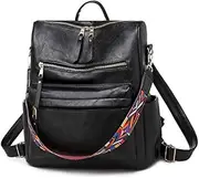 [Generic] Backpack Purse for Women Stylish Vegan Leather Shoulder Bag Designer Travel Purse with Detachable Colorful Strap
