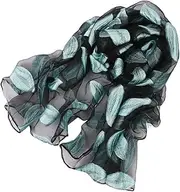 [NIYANGLE] Solid Color Sun Block Cape for Women Stylish Beach Towel with Leaf Pattern Lightweight Organza Summer Scarf Durable and Charming Accessories for Blue