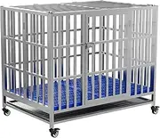 FoQualy Collapsible Stainless Steel Dog Crate, 30" 37" 42" 48" Sizes, Lockable Wheel, with Tray, Stackable, Heavy Duty, Divider, Indoor and Outdoor (37in)