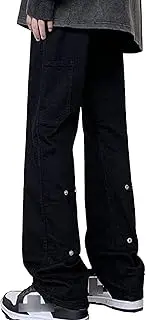 [Generic] Men's Stretch Fladed Fit Pant Disco Trouser for Men Casual Male Comfort Stylish Baggy Bell Bottom Pants, Black, Large