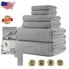 Oversize Quick Dry 6-Piece Microfiber Bath Towel Set - Light Gray Waffle Weave