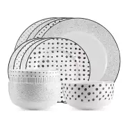 Safdie & Co. 12-Piece Black & White Sketch Dinnerware Set, Porcelain, Include...