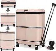[Hlrmsat] Expandable Foldable Luggage with Handle Collapsible Suitcases with Removable Wheels Rolling Travel Duffel Bag, Pink, Medium