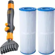 Pool Filter Cleaner Wand with 2 Spa Filter Cartridges –15 Nozzle Hose Attachment