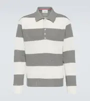 [Thom Browne] Thom Browne Striped cotton piqué polo sweater UK 46 grey