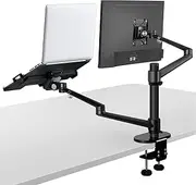 viozon Monitor and Laptop Mount, 2-in-1 Adjustable Dual Monitor Arm Desk Mounts，Single Desk Arm Stand/Holder for 17 to 32 Inch LCD Computer Screens, Extra Tray Fits 12 to 17 inch Laptops (Black)