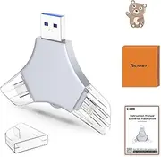 USB 3.0 Flash Drive 64gb for iPhone, 3in1 External Memory Picture Keeper Storage Stick for Photo/Video/Data Saver/Backup, V10.43High Speed Thumb Drives for iPhone/iPad/Android/PC - Meteor