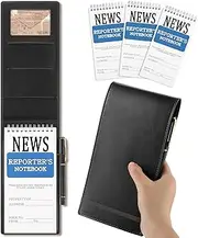 Resurhang 3 Pcs Reporters Notebook with PU Leather Cover Pen Journalists Notebook Steno Pads Top Spiral Lined Notepad Gifts for Christmas Graduation Reporter Journalists(Black,4" X 8")