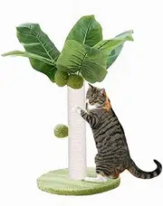 Cat Scratching Post, Cat Scratcher 35 cm Tall, Scratcher Post with Sisal Rope and Interactive Dangling Balls,Cute Tree Scratching Post for Indoor Catsfor Kitten Scratching Post Green