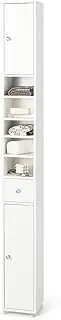 Costway Slim Bathroom Storage Cabinet, 180cm Tall Floor Cabinet Cupboard w/ 2 Doors, 5 Adjustable Shelves, 1 Drawer, Anti-Tipping Device, Narrow Linen Tower Storage Cabinet (White)
