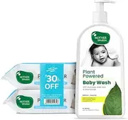 Mother Sparsh Plant Powered Natural Baby Wash, 200 ml + 99% Pure Water (Unscented) Baby Wipes I Natural Plant Made Cloth - Super Thick I 72 pc/Pack - Pack of 2 (Super Saver Pack)