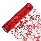 33 Feet Table Runner, Sequin Gold Foil Thin Mesh Metallic Table Runner, Red