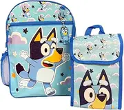 [Fast Forward] Bluey Backpack Personalized Bookbag and Snack Tote for Back to School with Water Bottle Rubber Dangle and Carabiner - 5pc Set (Non-Personalized Bluey)