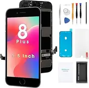 Premium Screen for iPhone 8 Plus (5.5 inch) LCD Display Digitizer 3D Touch Repair Kits - with Free Cover, Waterproof Adhesive, Tempered Glass, Tools, Instruction (Black)