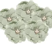 uxcell 3.15 Inch Chiffon Flowers, 5 Pcs Fabric Flowers Rhinestone Pearl Large Camellia Sewing Appliques for DIY Crafts Dresses Clothing Headbands Wedding Party Decoration, Green