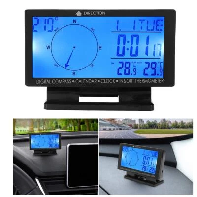 New Digital Display Screen Car CompassThermometer Gauge Time Navigation Function